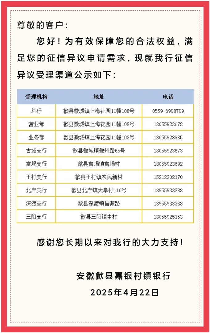 歙县嘉银村镇银行关于征信异议接收渠道的公示.png